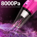 THINKWORK Car Detailing Kit Interior Cleaner, Car Cleaning Kit with 8000PA Cordless Pink Handheld Vacuum Cleaner, Car Interior Detailing Brush Set, Pink Car Accessories, Gift for Women - Image 6