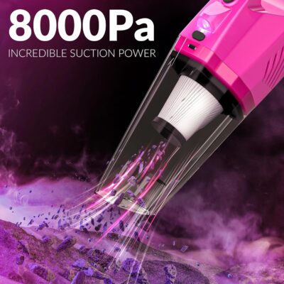 THINKWORK Car Detailing Kit Interior Cleaner, Car Cleaning Kit with 8000PA Cordless Pink Handheld Vacuum Cleaner, Car Interior Detailing Brush Set, Pink Car Accessories, Gift for Women - Image 6