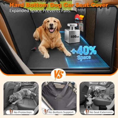URPOWER PU Leather Backseat Extender for Dogs, Hard Bottom Dog Car Seat Cover for Back Seat, Waterproof Dog Car Hammock Anti-Scratch Pet Rear Seat Protector Travel Bed for Car and SUV - Image 2