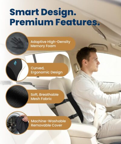 Everlasting Comfort Lumbar Support Pillow for Office Chair - Memory Foam Back Cushion for Car Seat - Promotes Better Posture, Back Pain Relief - Ideal Gaming and Desk Chairs Work and Home Essentials - Image 3