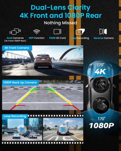 IK5 9" Wireless Apple CarPlay & Android Auto Screen, Portable Car Stereo with 4K Dash Cam & 1080p Backup Camera, Add CarPlay to Any Vehicle, Touchscreen, Mirror Link - Image 4