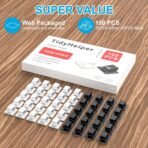 100 PCS Adhesive Cable Clips (Small, White&Black), Upgraded Wall Wire Holder Cord Organizer for Cable Management Under Desk, Light Clips Hooks for LED, Car Dash Cam, USB Cable - Image 2