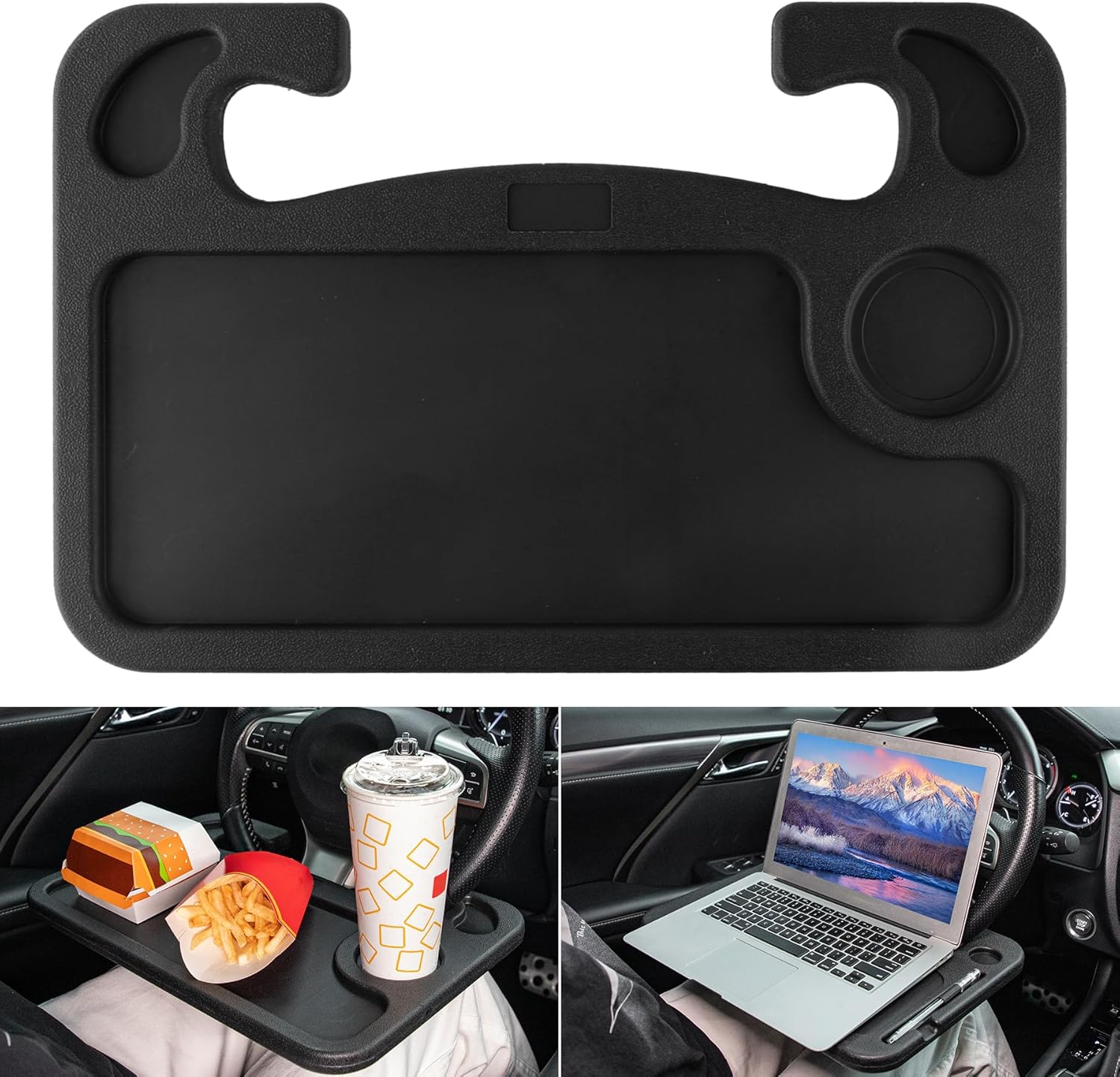 81U4SRiMMuL._AC_SL1500_.jpg JUSTTOP Car Steering Wheel Desk for Laptop,Multipurpose Travel Car Accessories, Car Seat Stand Trays for Eating, Steering Wheel Overhead Table Console(Black) - Image 1