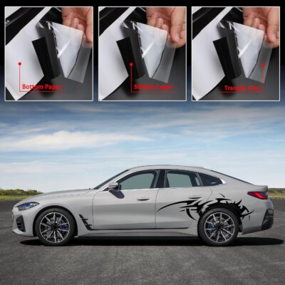 TOMALL 2Pcs 66'' Flame Graphics Stickers Car Body Side Skirt Decals Racing Sport Stripe Decals for Car Universal Vinyl Waterproof Large Decal Decoration for Truck Off-Road Vehicles Accessories (Black) - Image 3