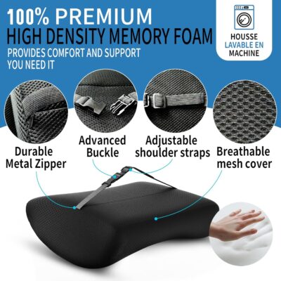 Seat Cushion &Office Chair Cushion,Lumbar Support Pillow for Office Chair,Ergonomic Memory Foam Non-Slip Office Chair Cushion,Back Support Cushions for Tailbone&Sciatica Pain Relief Black - Image 3