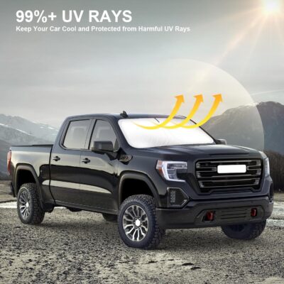 Car Sun Shade for 2019-2024 2025 2026 Chevy Silverado 1500 Windshield Sun Shade, Sun Visor Windshield Screen Cover for GMC Sierra Front Window Sunshade Foldable Auto Interior Accessories - Image 5