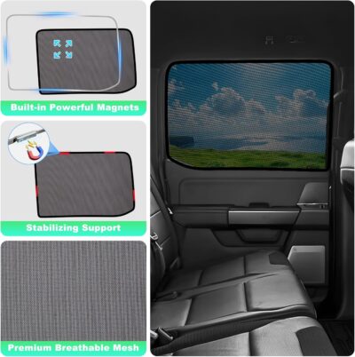 2015-2020 f150 Window Shades - Rear Side Window Sun Shade for Baby, Breathable Mesh Car Privacy Window Covers, UV Protection and Heat Insulation for Road Trips, Napping, Camping (2 PCS) - Image 7