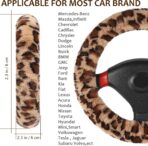 Accmor Fuzzy Car Steering Wheel Cover, Universal Fit Fur Auto Wheel Cover & Handbrake Cover & Gear Shift Cover Set, Leopard Warm Fluffy Vehicle Wheel Protector Car Accessories for Men Women (Brown) - Image 2