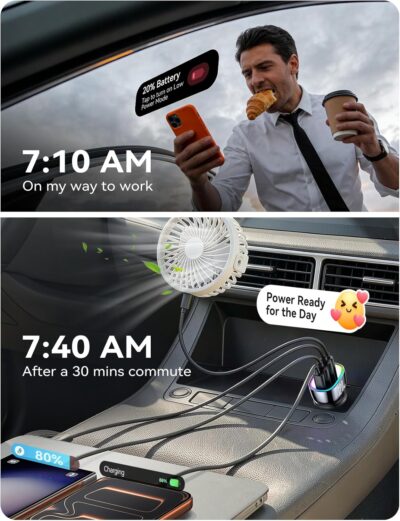 120W for iPhone 17 16 Pro Max Car Charger USB C Fast Charge, 4-Port Car Charger Cigarette Lighter Adapter, Dual 60W USBC & USB-A Multiport Car Adapter for iPhone 17 Pro/15/14/13, Galaxy S26/S25, iPad - Image 4