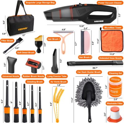 Car Cleaning Kit 19Pcs, Car Interior Detailing Kit with 12000PA High Power Handheld 12V Corded Vacuum, Detailing Brush Set, Cleaning Gel, Complete Car Vacuum Cleaner with Storage Bag for Men & Women - Image 7