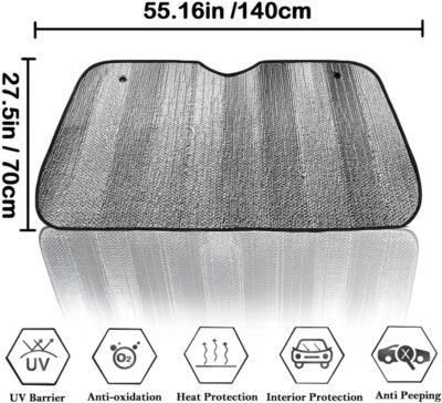 Big Hippo Car Windshield Sun Shade-Jumbo/Standard Car Window Shades Keeps Vehicle Cool-Front UV Ray Protector Sunshade-Easy to Use Sun Shade-Silver(55.16"X 27.5") - Image 3