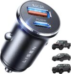 LISEN 54W Mini Cigarette Lighter Adapter Car Charger USB C Fast Charging, 12V Cigarette Lighter USB Car Charger Fast Charging Adapter, for iPhone 17 Pro Max 16 15 14 13 12 Plus Mini, Samsung S26 S25