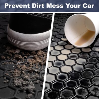 Spurtar for Tesla Model 3 Floor Mats 2017-2025, Car Floor Mats All Weather Automotive with 3D Extended Edge, 3 Pack Honeycomb Design Front & Rear Rubber All-Weather Protector, Black - Image 7