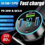 Car Charger Adapter, 4-Port Cigarette Lighter USB Charger Adapter with Voltmeter PD 3.0 & QC 3.0 Car USB Charger Multi Port Accessories Fast Charging for iPhone, Samsung, iPad & Phone Tablets - Image 2