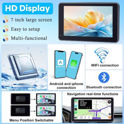 Carplay for Apple Portable Car Screen: Easy Setup 7 Inch Android Auto - Wireless Car Play Touchscreen with GPS Navigation,Bluetooth, FM,AirPlay Mirroring,Siri for Commuters and Older Cars - Image 7