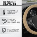 BDK Genuine Leather Car Steering Wheel Cover Small Size 13.5 to 14 Inch Beige -, Easy Installation - Image 2