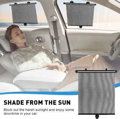 Car Window Shades for Baby, 2 Pack Retractable Side Window Sun Shade with Suction Cups, Blocks UV Rays & Heat Glare Protection, Roller Sunshade for Kids, Pets, and Car Passengers (15x17 Inch) - Image 7