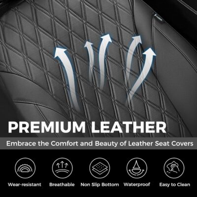 FLORICH Car Seat Covers Full Set, Leather Seat Covers for Cars, Car Seat Protector Waterproof Breathable, Universal Automotive Seat Covers, Front and Rear Car Seat Cover Fit for Most Sedans SUV Truck - Image 8