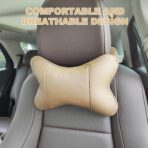 2 Pack Car Neck Pillow PU Leather Automotive Headrest Pillow for Car Support Neck Pain Relief Universal Car Pillow (Beige) - Image 3