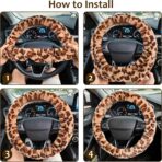 Accmor Fuzzy Car Steering Wheel Cover, Universal Fit Fur Auto Wheel Cover & Handbrake Cover & Gear Shift Cover Set, Leopard Warm Fluffy Vehicle Wheel Protector Car Accessories for Men Women (Brown) - Image 6