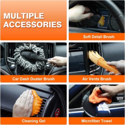 Car Cleaning Kit 19Pcs, Car Interior Detailing Kit with 12000PA High Power Handheld 12V Corded Vacuum, Detailing Brush Set, Cleaning Gel, Complete Car Vacuum Cleaner with Storage Bag for Men & Women - Image 2