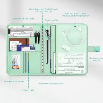 FINPAC Car Document Holder, Vehicle Registration and Insurance Card Holder, Auto Glove Box Organizer Owner Manual Presenter Pouch, Automotive Paperwork Organizer, Sage Green - Image 2