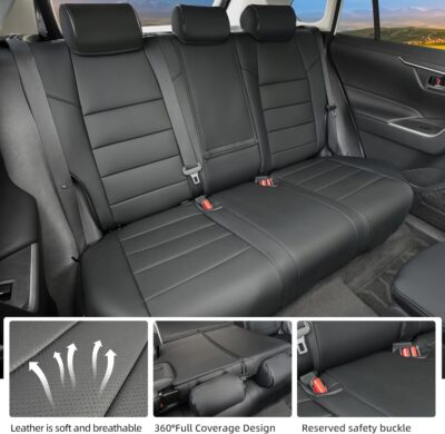 Lolcar RAV4 Seat Covers Custom Fit for Toyota RAV4(Gasoline) 2019 2020 2021 2022 2023 2024 2025 LE,XLE,XLE Premium,Limited,Airbag Compatible,Car Seat Cover Full Set for SUV, Waterproof Leather(Black) - Image 5