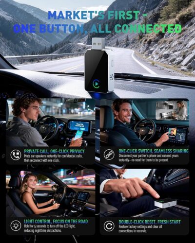 SPIRITIME Wireless CarPlay Adapter for iPhone – 5-Second Auto Connect | 1-Click Phone Swap for Families | Convert Wired to Wireless | Stable & Fast, Plug & Play | Supports Factory CarPlay Cars 2016+ - Image 4