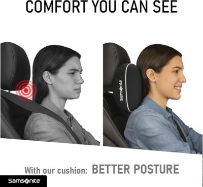 Samsonite Car Neck Pillow, Soft Memory Foam Headrest Pillow for Driving, Ergonomic Car Seat Headrest Cushion with Adjustable Strap, Breathable & Removable Cover, Neck Pain Relief, Black - Image 6