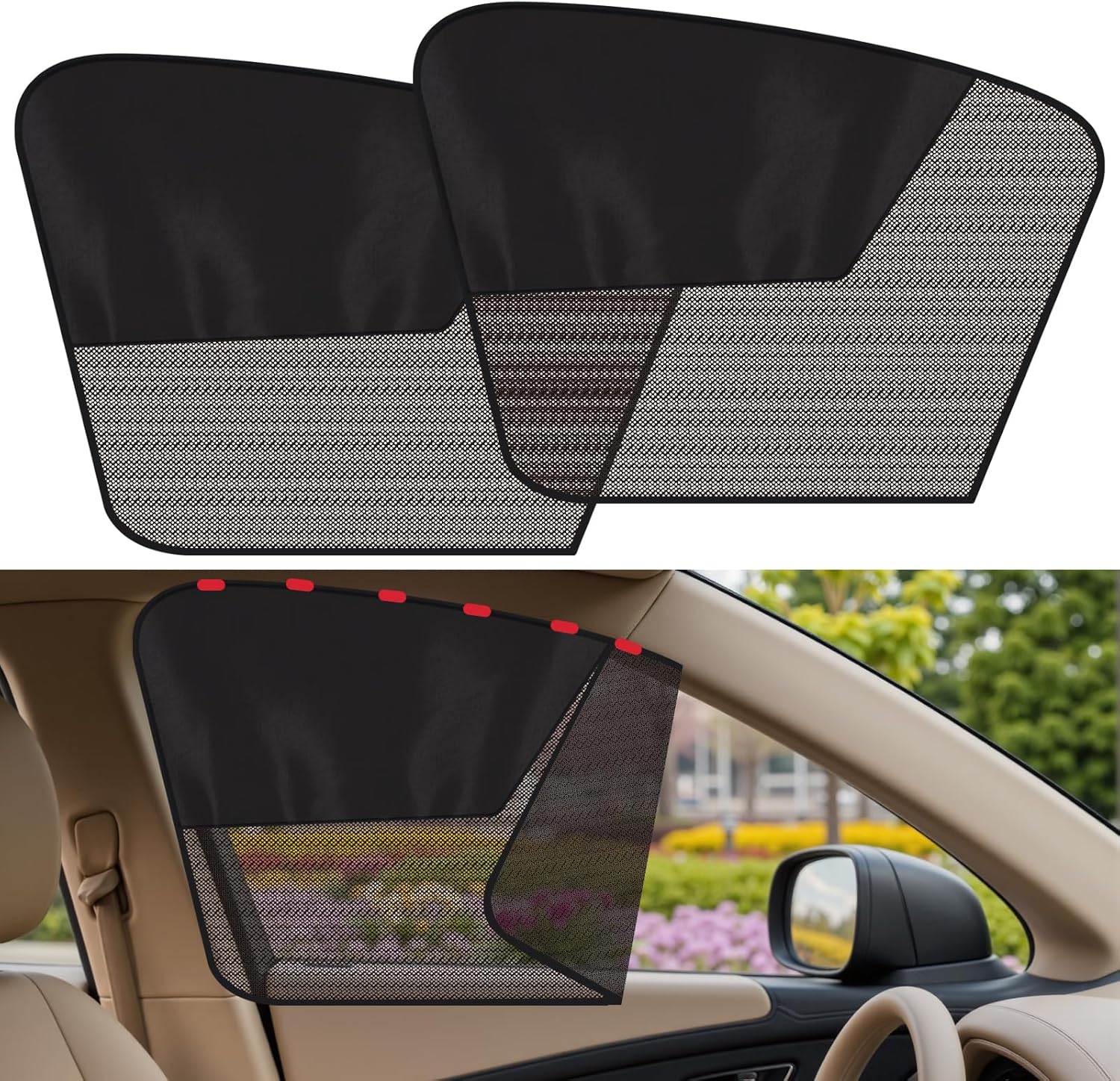 81VfT6DhWAL._AC_SL1500_.jpg Car Window Shades, 2Pack Magnetic Front Car Window Cover, Half Blackout & Half See-Through Driver Side Window Sun Shade for Eating/Breastfeeding/Taking a Nap/Clothes Changing/Camping - Image 1