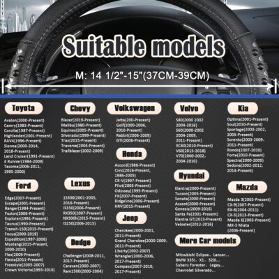 West Llama Microfiber Leather Car Steering Wheel Cover for Men Women,Universal Fit 14.5-15 inch(Leather Nails-Gray+Black-Standard Size) - Image 2