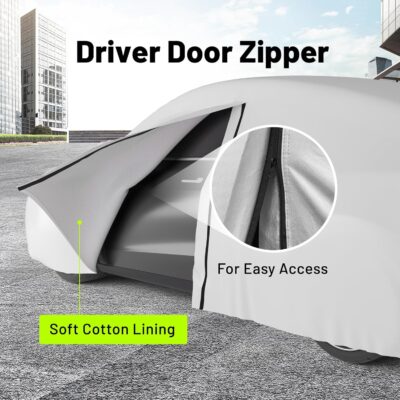 Favoto Car Cover for Tesla Model Y - Custom Fit Vehicle Cover 6 Layers Waterproof All Weather Outdoor Rain Snow Sun Dust Protection with Charging Port Ventilated Mesh Door Zipper - Image 3