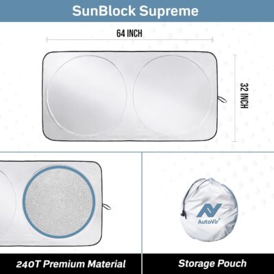Foldable Car Windshield Sun Shade – 280T Thickened Reflective UV & Heat Shield with Storage Bag, Keeps Interior Cool, Universal Fit for Sedans, SUVs & Trucks – Medium (64" x 32") - Image 6