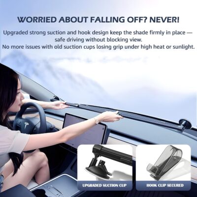 Automatic Retractable Windshield Sunshade – Strong Suction Cups, Premium Heat-Reflective Fabric, Adjustable 29.1–59.1 in, Fits Sedans, SUVs & MPVs, Tesla Model 3/Y - Image 3
