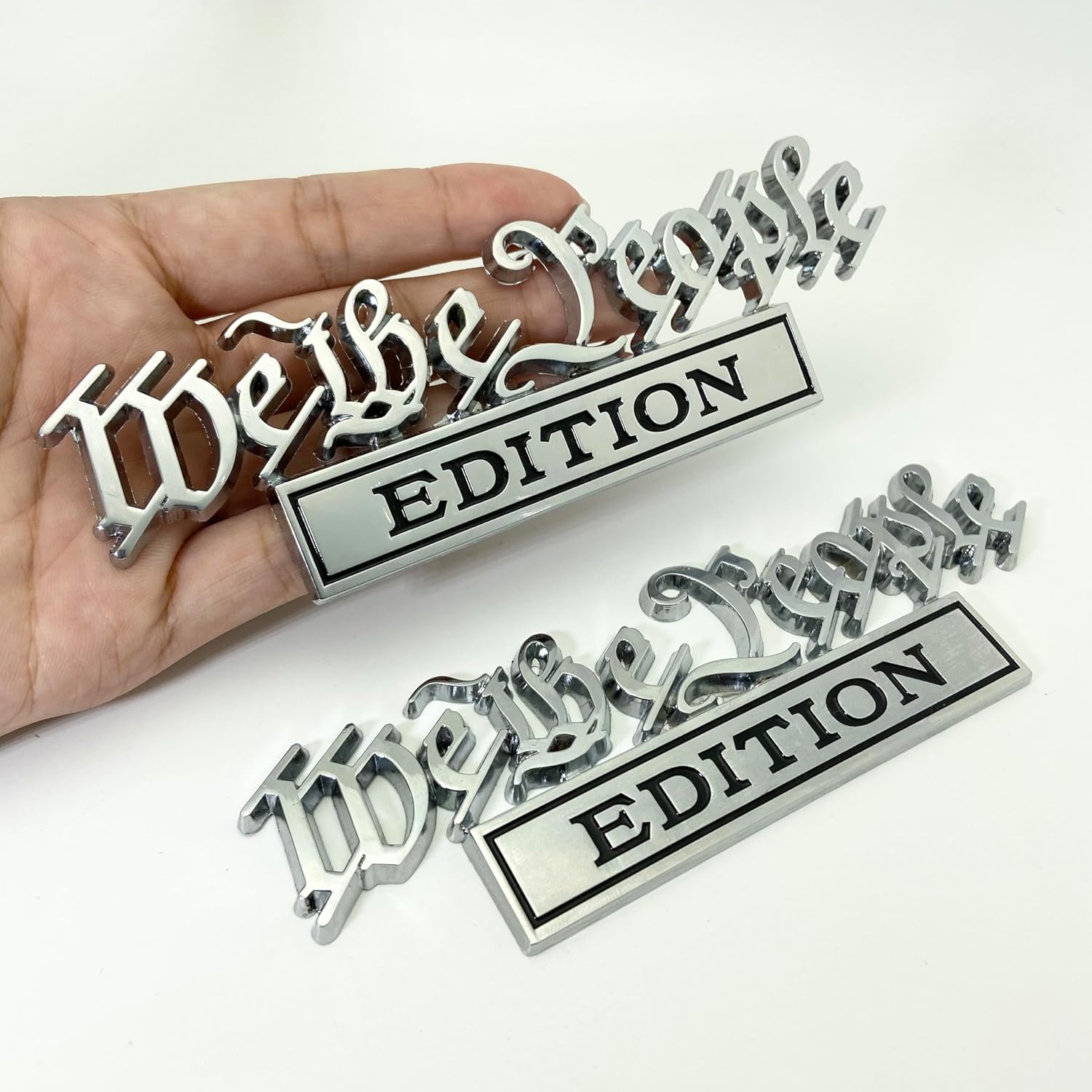 81W625t5eHL._AC_SL1500_.jpg 2 Pack We The People Edition Car Emblem - 3D Metal Badge Zinc Alloy Waterproof Rustproof Decal for Fender Tailgate Bumper - Compatible with Truck SUV Auto Accessories (2 Pack, Chrome Black) - Image 1