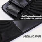 Leather Car Backseat Organizer with Tablet Holder - 9 Large Storage Pockets, Foldable Food Tray & Anti-Scratch Kick Mats - Universal Car Seat Protector for Kids, Pets & Travel Accessories 1 Pack - Image 3