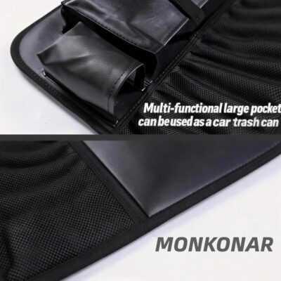 Leather Car Backseat Organizer with Tablet Holder - 9 Large Storage Pockets, Foldable Food Tray & Anti-Scratch Kick Mats - Universal Car Seat Protector for Kids, Pets & Travel Accessories 1 Pack - Image 3