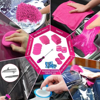 47PCS Car Detailing Kit Interior Cleaner, Car Cleaning Supplies with High Power Car Vacuum Cleaner,Auto Detailing Kit,Car Wash Kit with Bucket Detailing Brush Set,Pink Car Accessories for Women - Image 6