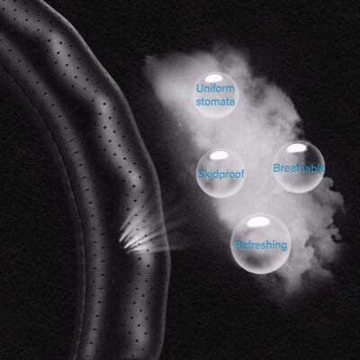 Haokay Heavy Duty Pure Cowhide Steering Wheel Cover, Black Genuine Leather Steering Wheel Cover Men Women Comfort Finger Grips Universal 14.5 to 15 Inch - Image 3