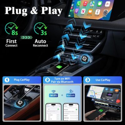 4-in-1 Wireless CarPlay Screen Mirroring Adapter for Apple CarPlay/Android Auto, 2026 Upgraded AirPlay MirrorLink Adapter, CarPlay Dongle Convert Wired to Wireless, Type C Extension, Plug & Play - Image 6