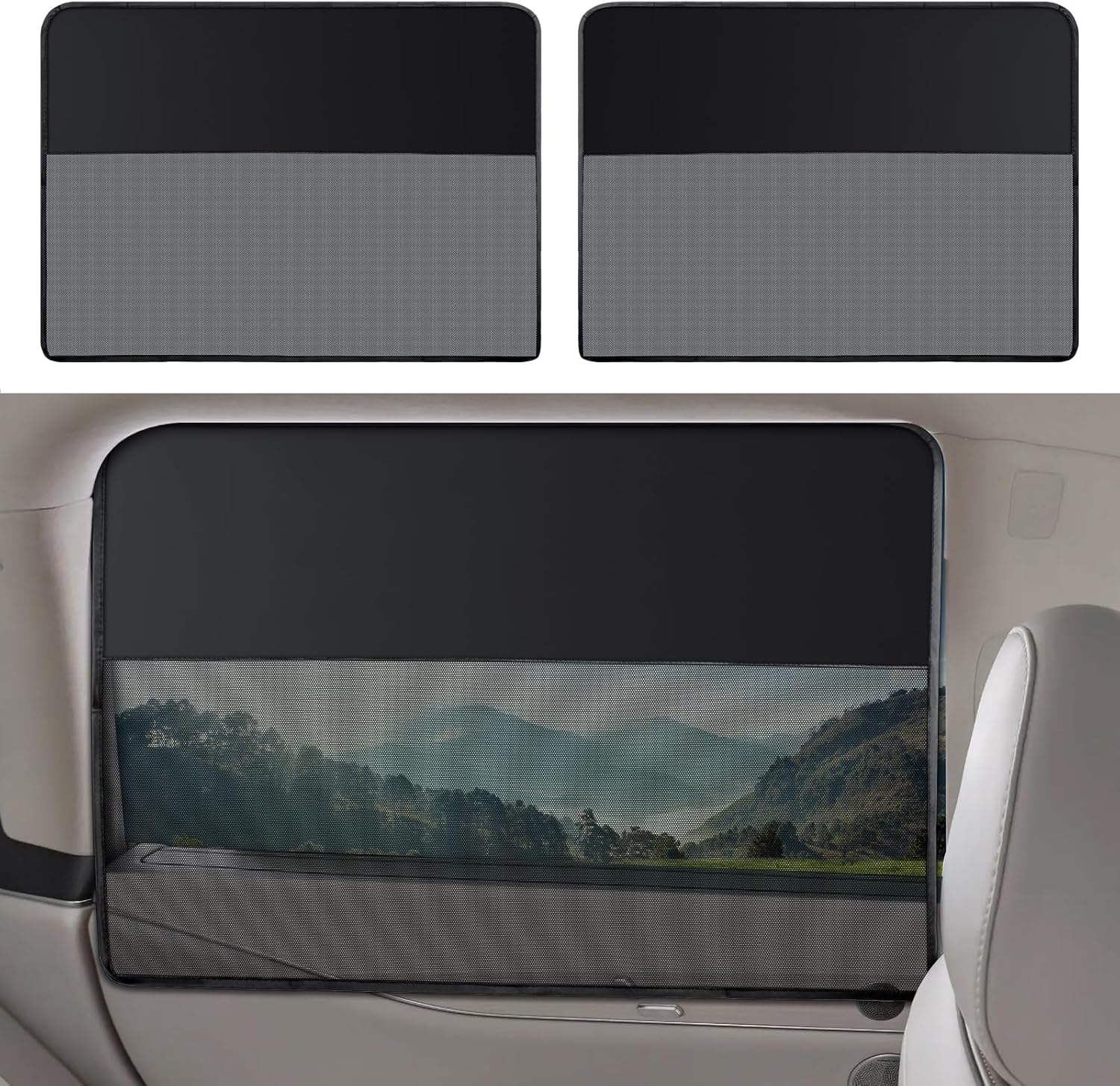 81WgM0Ga1L._AC_SL1500_.jpg 2 Pack Car Window Shades, Magnetic Car Sun Shade Half-Blackout and Half-Mesh for Side Window, Back Window Screen Cover for Sun/UV Protection - Image 1