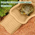 Reptile Swimming Pool 2-in-1 Turtle Bathtub Balcony Climbing Pet Water Basin with External Ramp and Ladder, Suitable for Geckos Snakes Turtles Chameleons Lizards Climbing and Shower (Brown Yellow) - Image 7