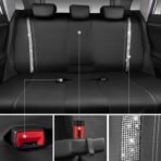 CAR PASS Bling Diamond Car Seat Covers Full Set, Shining Rhinestone Waterproof Faux Leather, Rear with Zipper, Universal Fit Automotive Glitter Crystal Sparkle Strips for Cute Women Girl, Silver - Image 7