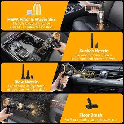 Portable Car Vacuum Cordless Mini Handheld Vacuums Cleaner Rechargeable with LCD Display and Multi-Nozzles, High Power Hand held Cleaners for Car, Home, Office, Sofa, Pet Hair,Keyboard - Image 4
