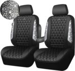 CAR PASS Bling Diamond Leather Car Seat Covers for 2 Front Interior Sets, Waterproof Shining Glitter Sparkly Crystal Universal Armrest Fit Automotive Truck SUV Cute Women Girl, Black Silver Rhinestone - Image 9