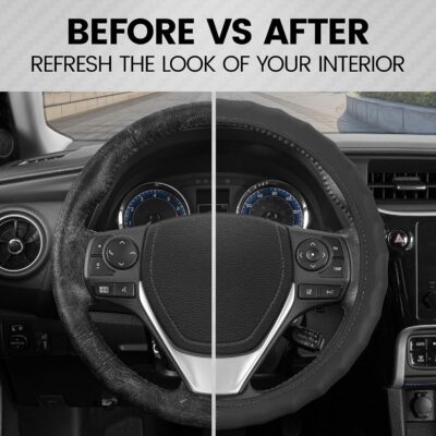 BDK Genuine Black Leather Steering Wheel Cover for Car, Small (13.5" - 14.5") – Ergonomic Comfort Grip for Men & Women, Car Steering Wheel Cover for Vehicles with Small Steering Wheels - Image 4