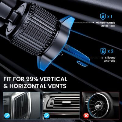 Phone Holder Car [Military-Grade Suction] Universal Car Phone Holder [Thick Case Friendly] Automobile Accessories Dashboard Air Vent Windshield Phone Mount Fit for iPhone Android Smartphones - Image 7