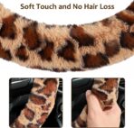 Accmor Fuzzy Car Steering Wheel Cover, Universal Fit Fur Auto Wheel Cover & Handbrake Cover & Gear Shift Cover Set, Leopard Warm Fluffy Vehicle Wheel Protector Car Accessories for Men Women (Brown) - Image 4