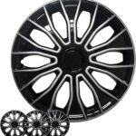 Hubcaps 4-Pack Kit, 15 inch Hub Caps Set of 4 Wheel Covers with Universal Snap-On Retention Rings, 2-Tone ABS Plastic Black and Silver Car Rims for All Models (SG-5086-DP-15)