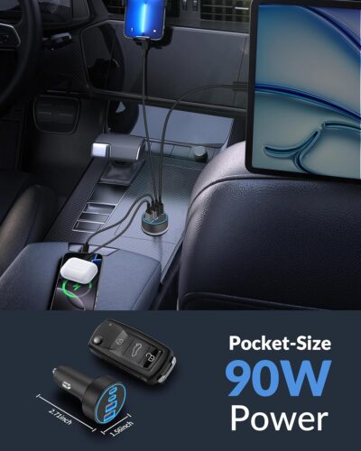 [4 in 1] USB C Car Charger, 4-Port 90W Super Fast Charging Cigarette Lighter Adapter, Dual 45W USBC & USB-A Multiport Car Phone Charger Accessories for iPhone 17 16 15 14 13 12, iPad, Galaxy, Tablet - Image 4